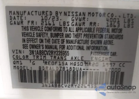 2024 Nissan Sentra Sv Xtronic Cvt из США, поврежденный, VIN 3N1AB8CV2RY226955